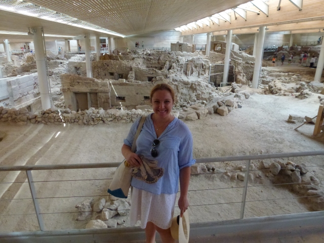 Part of the Akrotiri ruins. They thoughtfully built a roof over it!